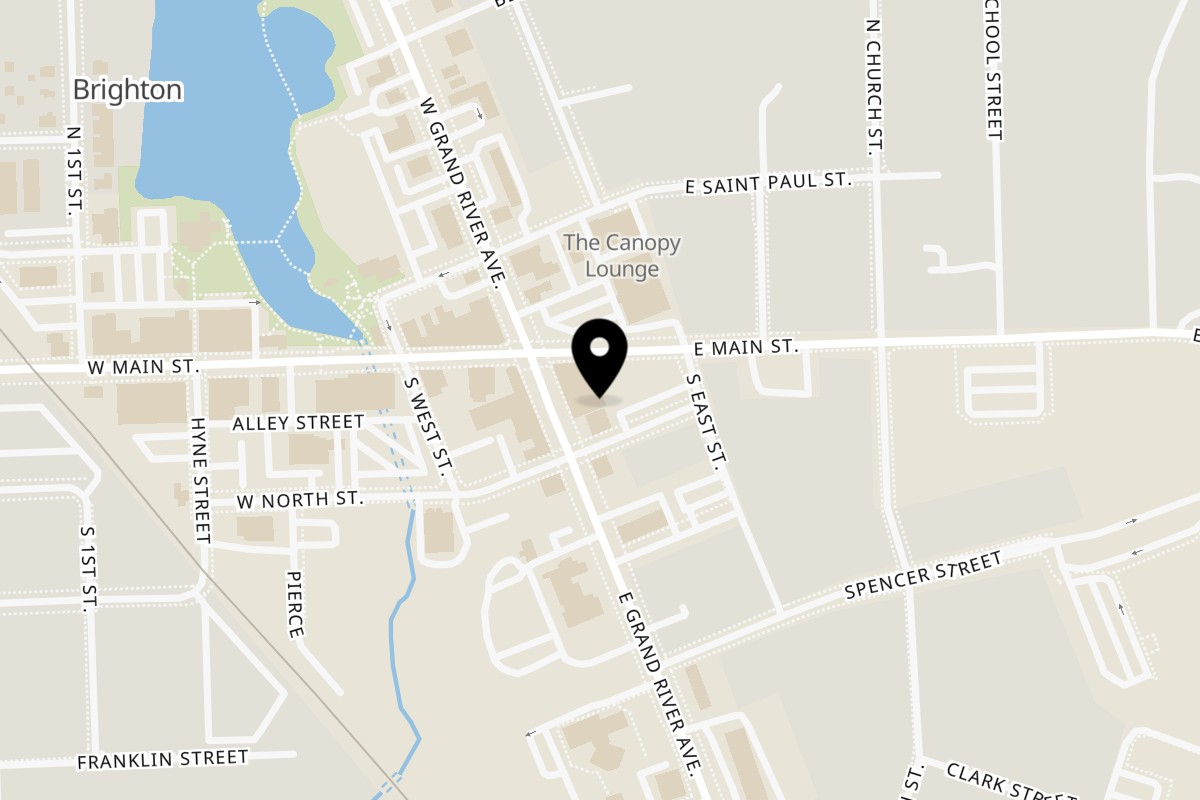 Map showing the location of Label Kitchen + Bar on 125 E Grand River Ave in Brighton